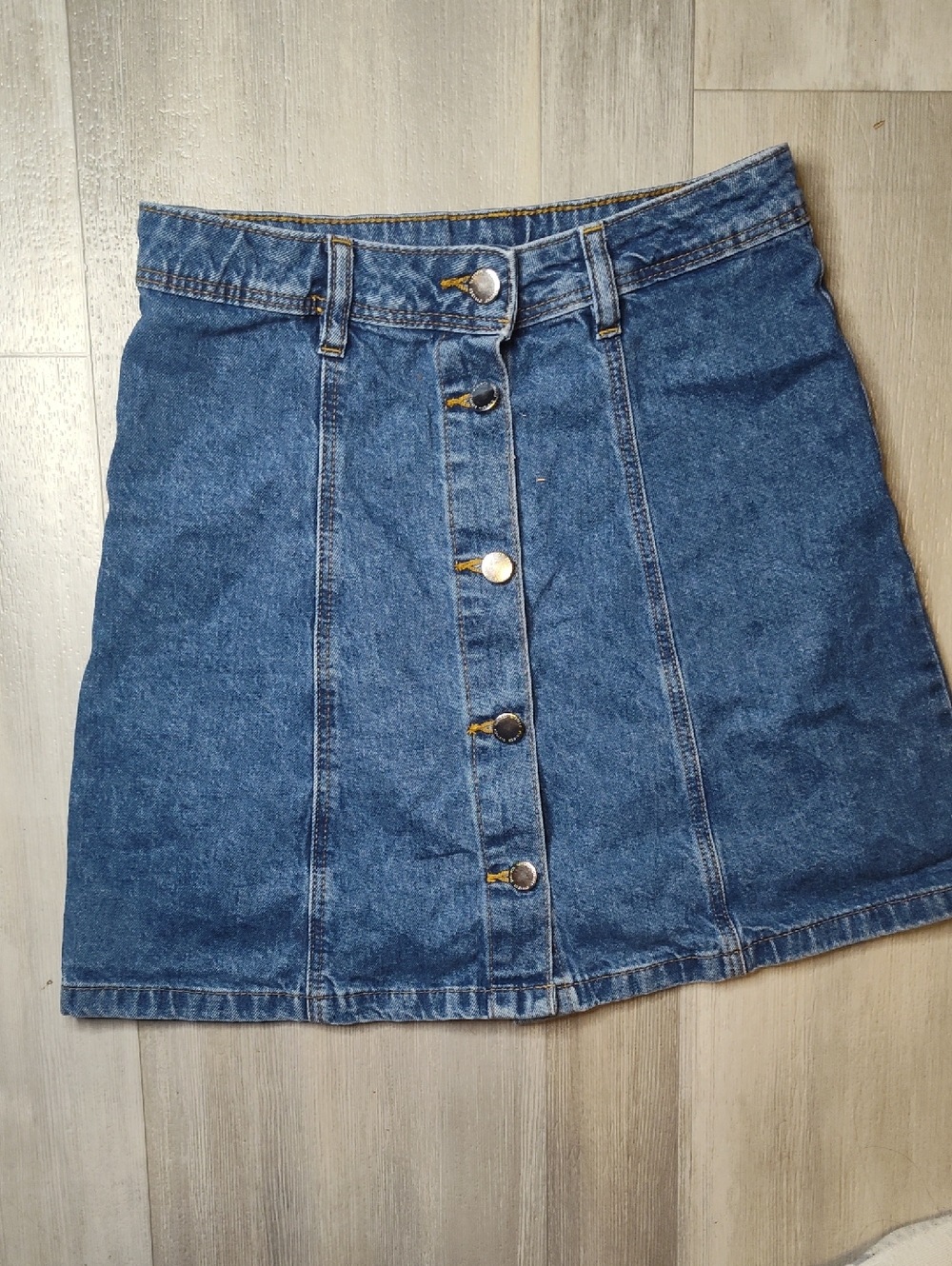H&M Dark Blue Button-Front Denim Mini Skirt